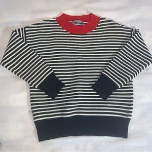 Nautical Crewneck Sweater Navy White Stripe Red Collar Small USA Americana Cozy